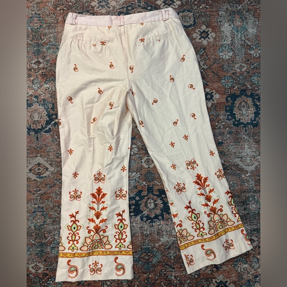 Blush Pink boho Floral print cotton straight leg trouser Pants size 10 - Picture 3 of 4